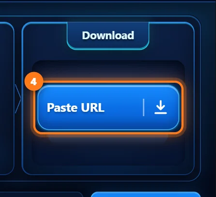 The Paste URL button in the Download panel, circled